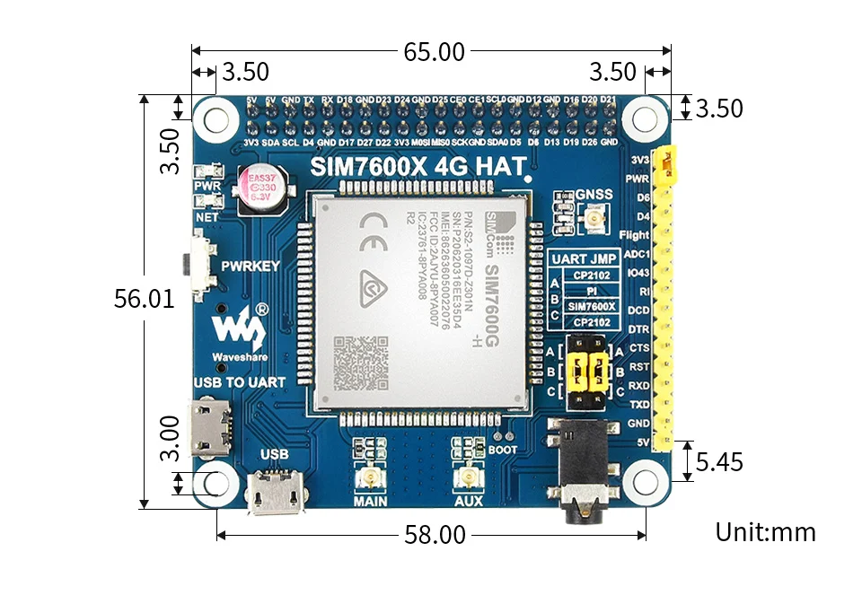 Waveshare SIM7600G-H 4G HAT For Raspberry Pi, LTE Cat-4 4G / 3G / 2G ...